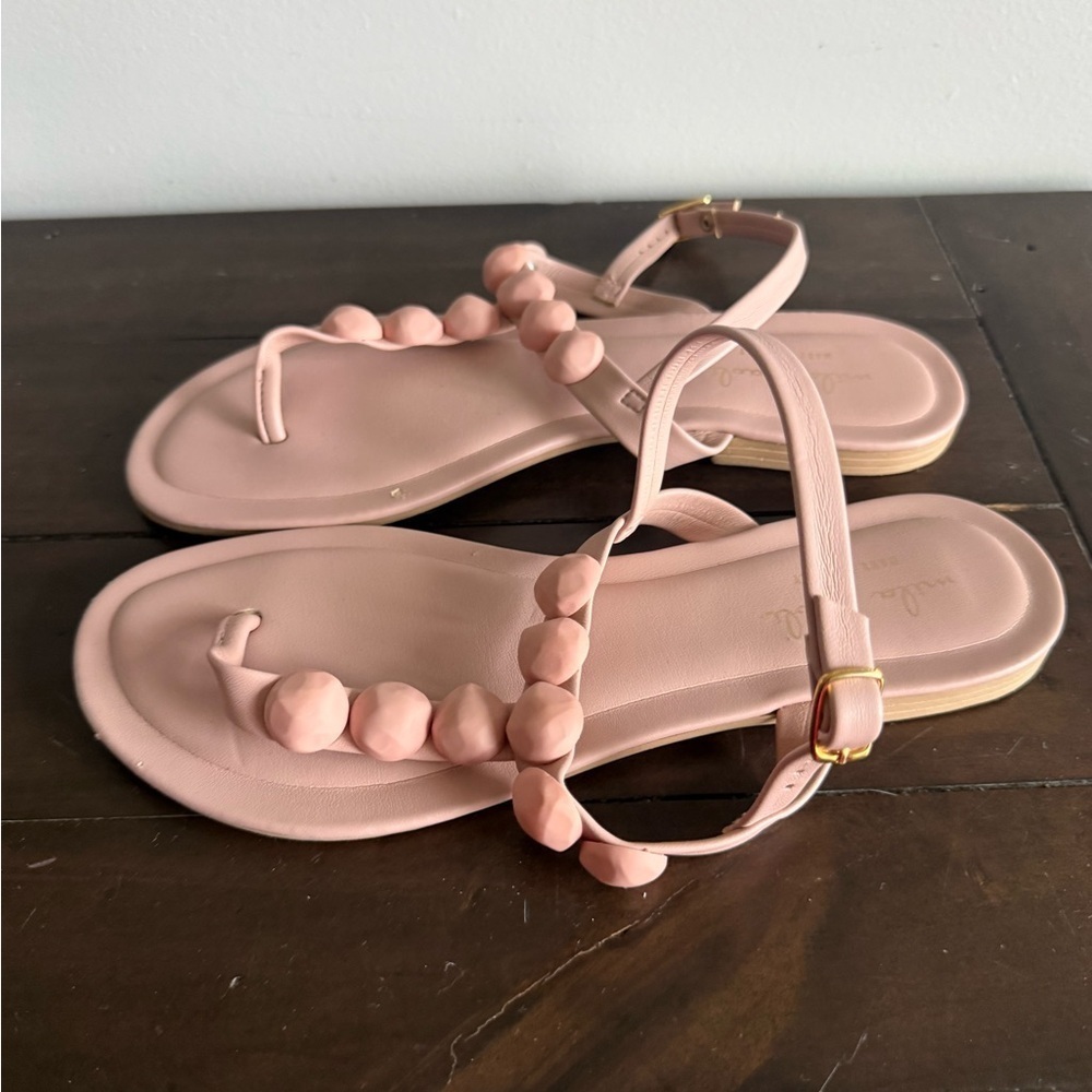 Mila Paoli Blush Pink Beaded T-Strap Sandals — Size 8 / EU 39 — Made in Italy